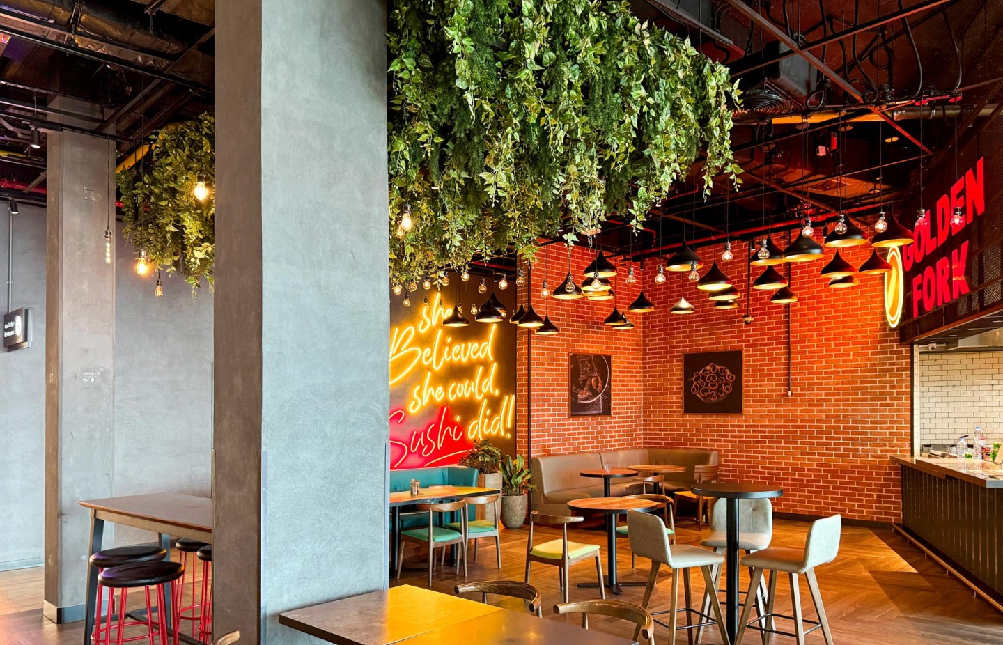 FireSilx foliage installed in a food court